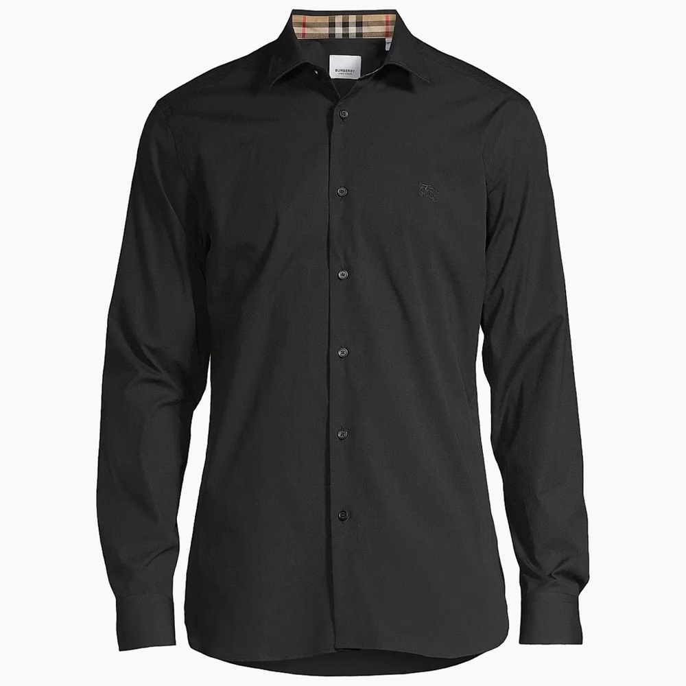 Burberry Black Dress Shirt with Check Collar